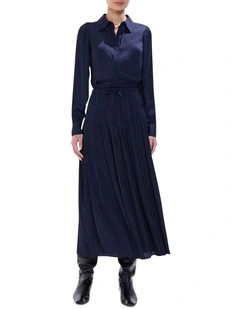 Karu Pleated Midi Skirt in Moonlit Navy