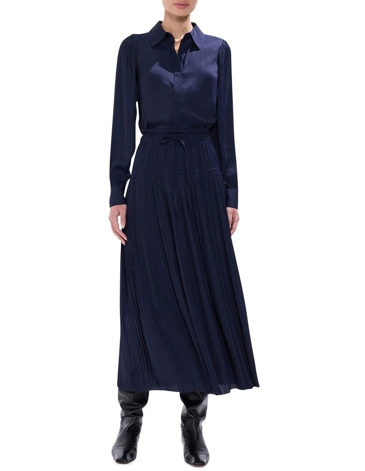 Karu Pleated Midi Skirt in Moonlit Navy image 1