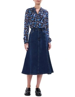 Ashwin Denim Midi Skirt in Chelsea Blue