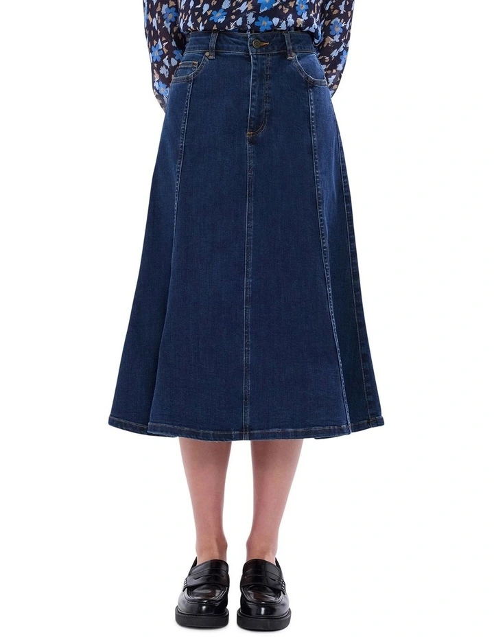 Ashwin Denim Midi Skirt in Chelsea Blue image 2