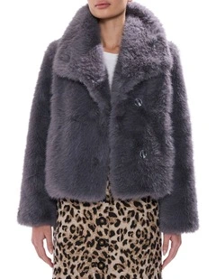 Mustang Faux Fur Jacket in Blue Silver