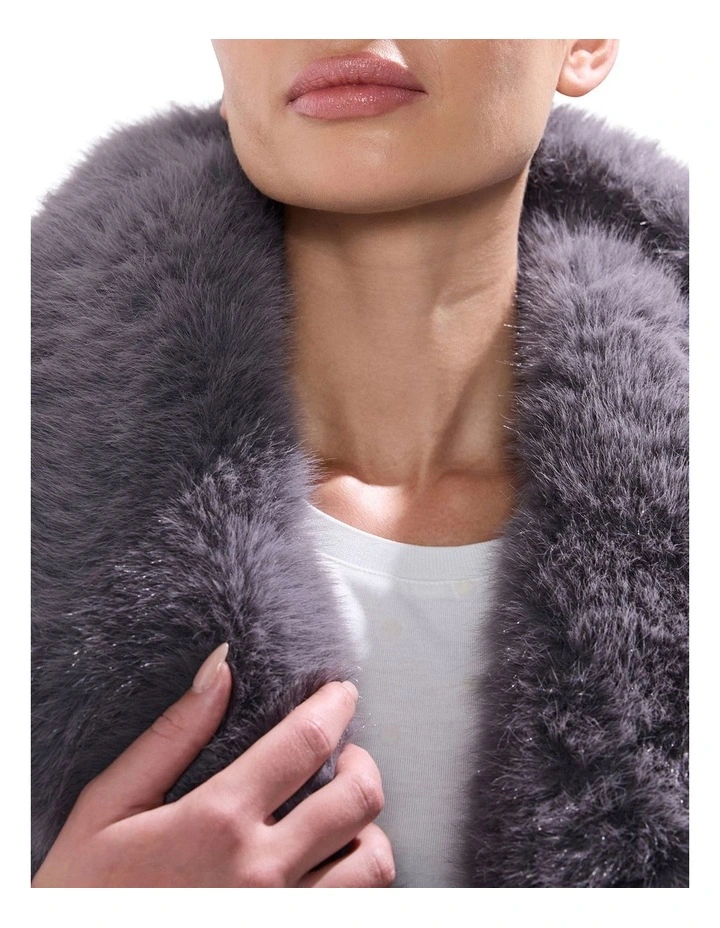 Mustang Faux Fur Jacket in Blue Silver image 3