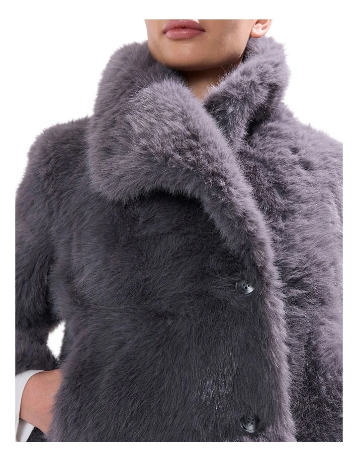 Mustang Faux Fur Jacket in Blue Silver image 4
