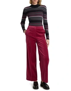 Nala Wide Leg Velvet Pant in Berry