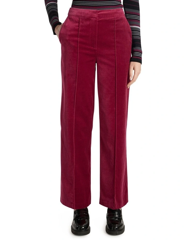 Nala Wide Leg Velvet Pant in Berry image 2