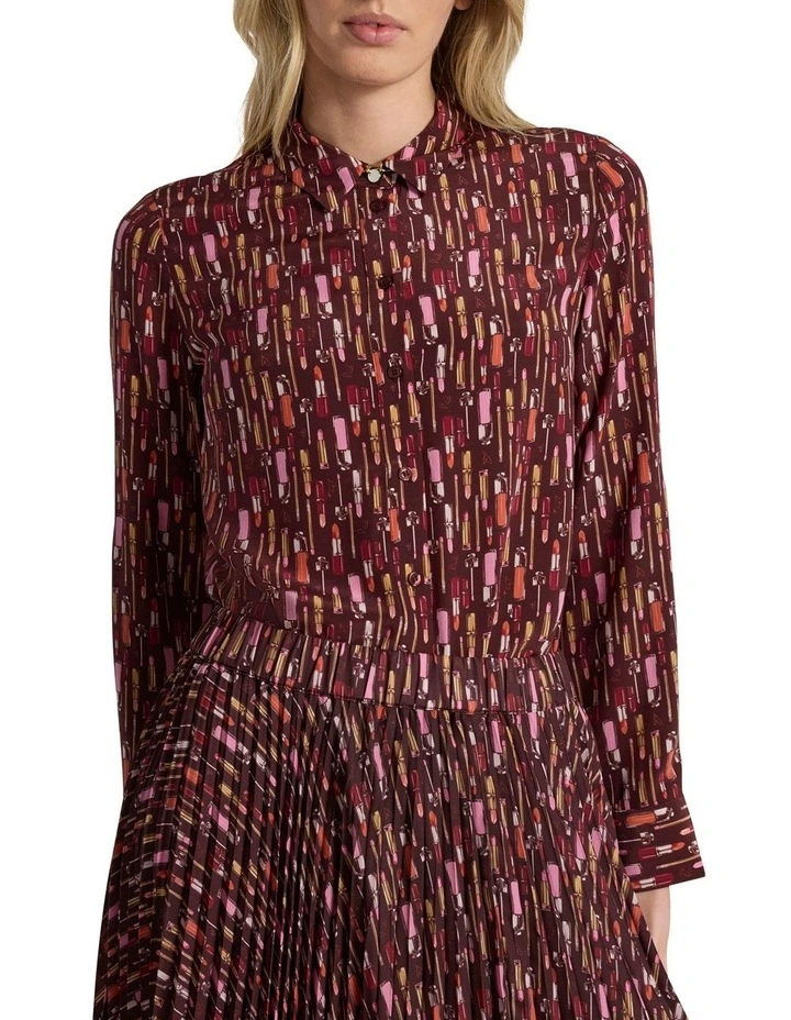 Our Lips Are Sealed Silk Shirt in Red Multi image 1