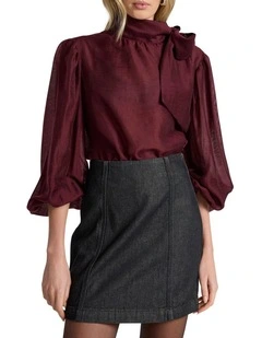 Joan Pussy Bow Blouse in Ruby Port