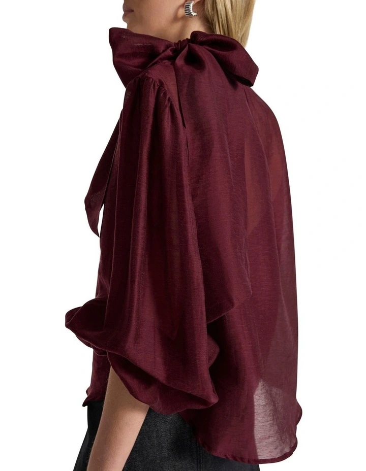 Joan Pussy Bow Blouse in Ruby Port image 3