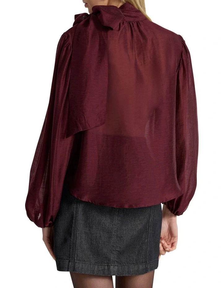 Joan Pussy Bow Blouse in Ruby Port image 4