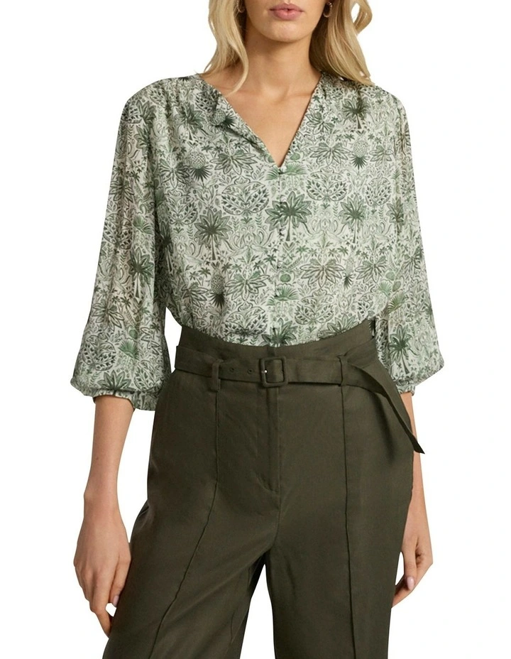 Holiday In The Sun Blouse in Khaki Multi image 1