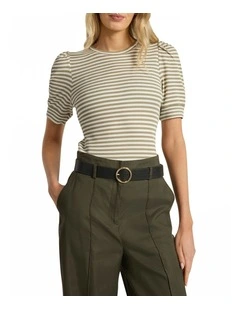 Maybe Tomorrow Stripe Tee in Khaki Stripe