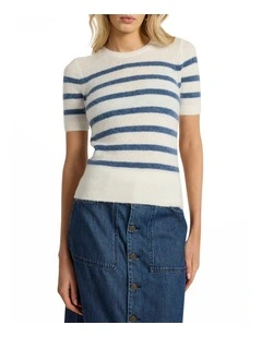 Charli Short Sleeve Knit in Ivory Stripe