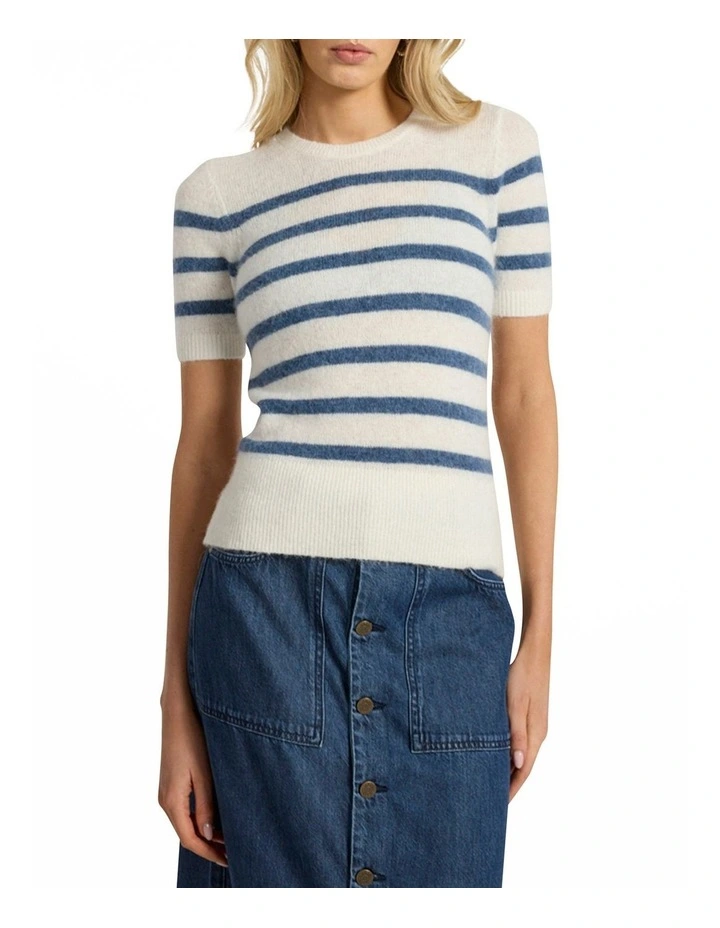 Charli Short Sleeve Knit in Ivory Stripe image 1