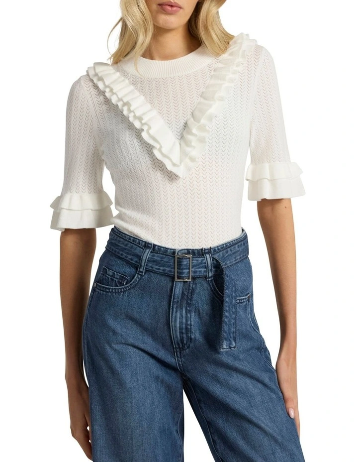 Olsen Ruffle Knit in Ivory image 1
