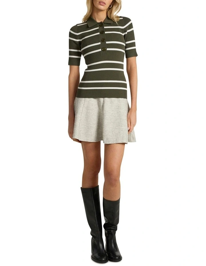 Leila Stripe Knit Polo in Dark Khaki image 2