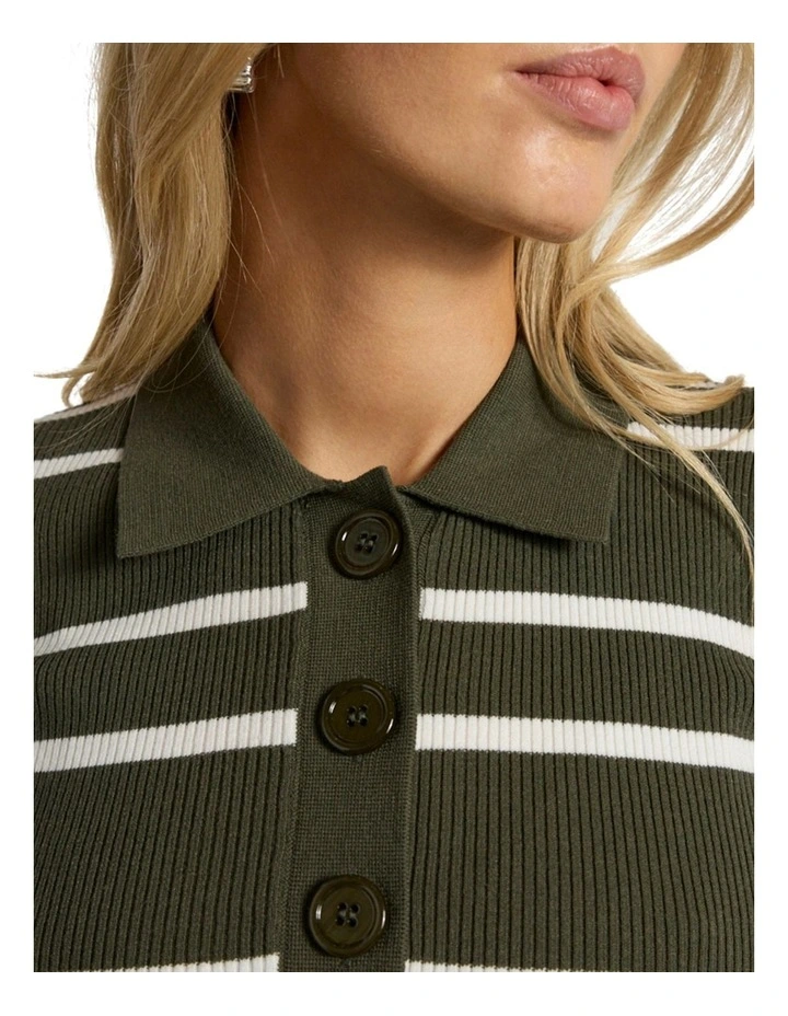 Leila Stripe Knit Polo in Dark Khaki image 3