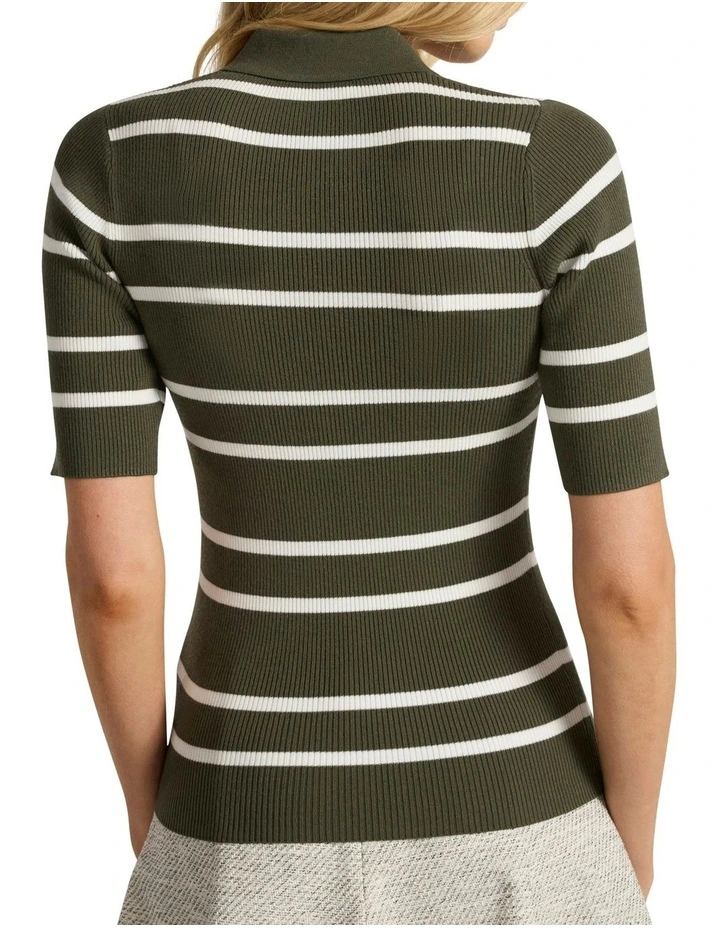 Leila Stripe Knit Polo in Dark Khaki image 4