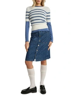Paolo Button Front Denim Skirt in Mid Wash