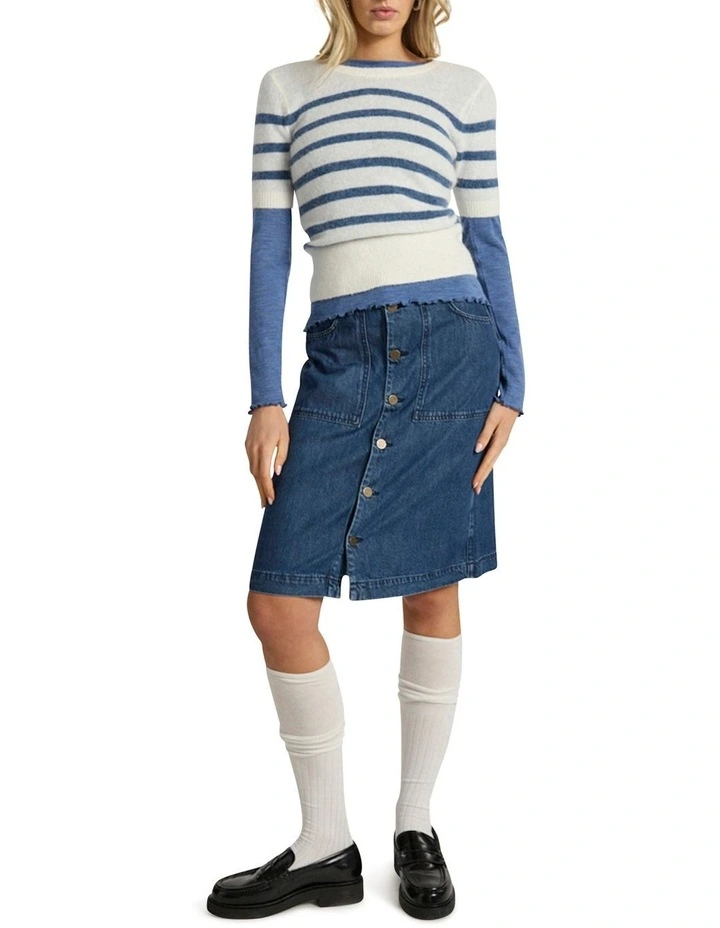 Paolo Button Front Denim Skirt in Mid Wash image 1