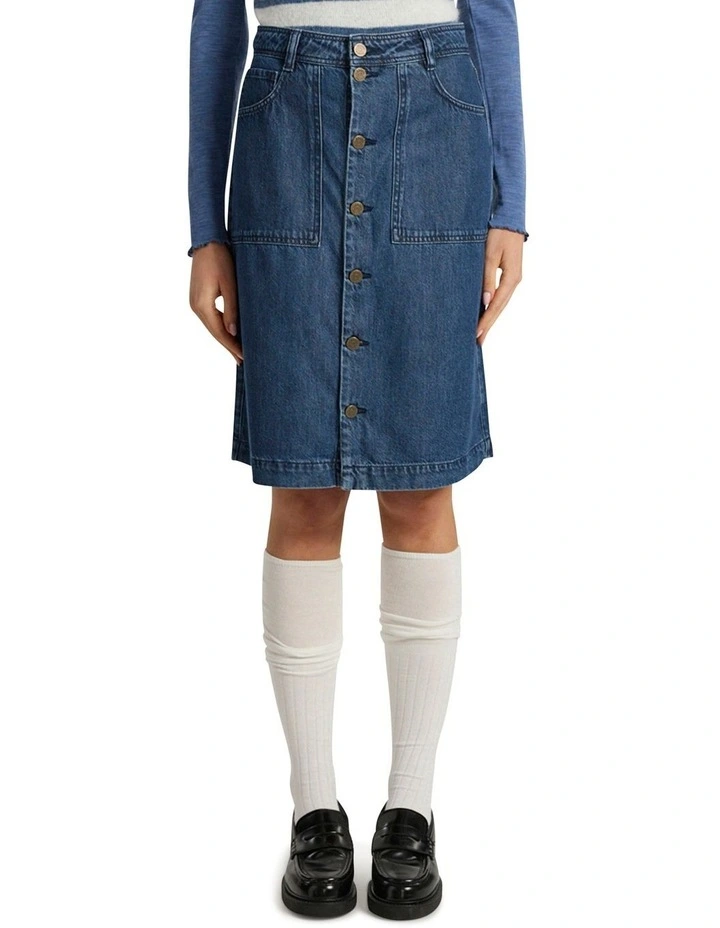 Paolo Button Front Denim Skirt in Mid Wash image 2