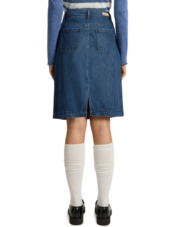Paolo Button Front Denim Skirt in Mid Wash image 5