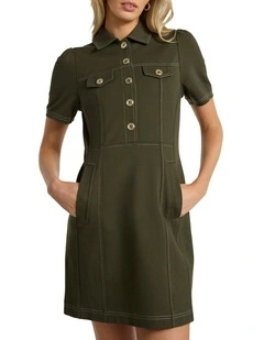 Lawrence Ponte Dress in Dark Khaki