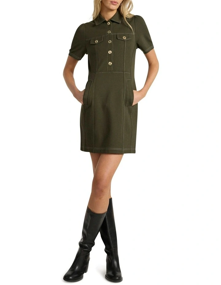 Lawrence Ponte Dress in Dark Khaki image 2
