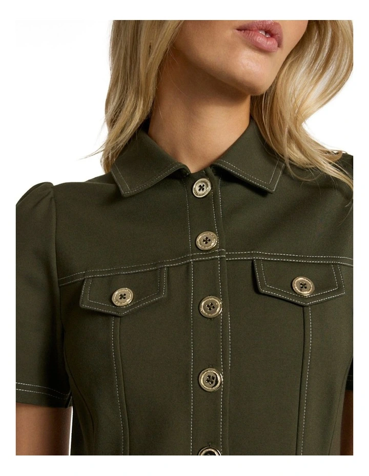 Lawrence Ponte Dress in Dark Khaki image 3