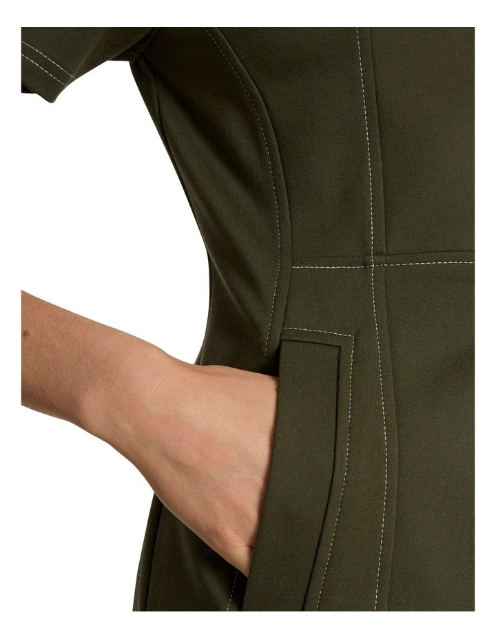 Lawrence Ponte Dress in Dark Khaki image 4