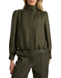 Ashley Funnel Neck Jacket in Dark Khaki