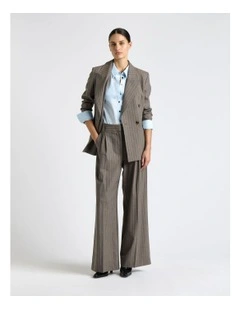 European Stripe Pleated Pant in Grey