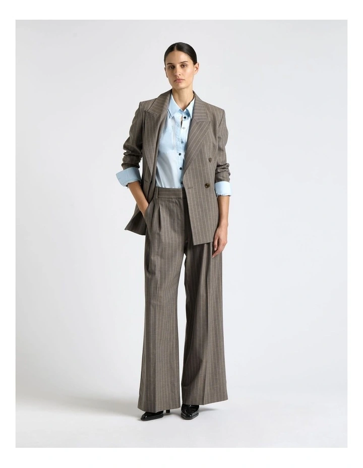 European Stripe Pleated Pant in Grey image 1