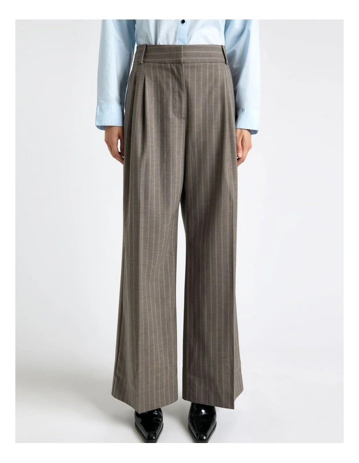 European Stripe Pleated Pant in Grey image 3