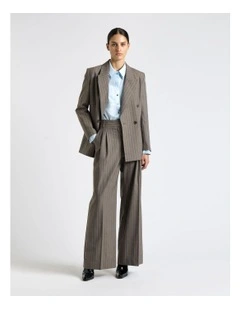 European Stripe Double Breasted Blazer in Grey