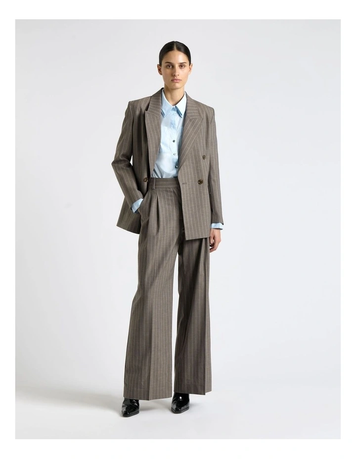 European Stripe Double Breasted Blazer in Grey image 1