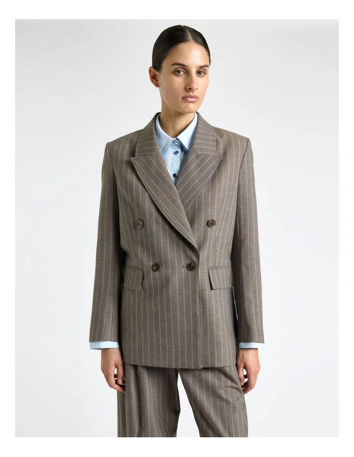 European Stripe Double Breasted Blazer in Grey image 3