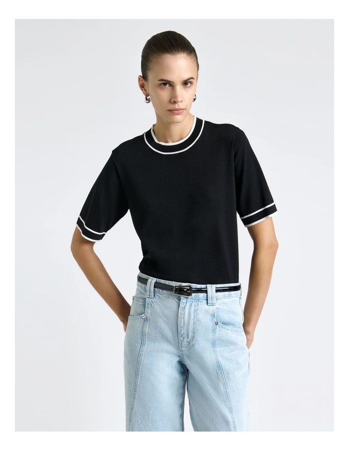 Knitted Tee with Contrast Tipping image 3