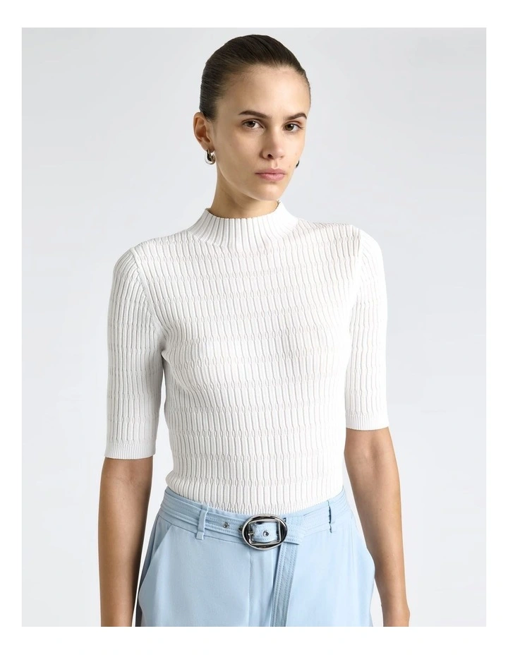Textured Elbow Sleeve Funnel Neck Knit image 3