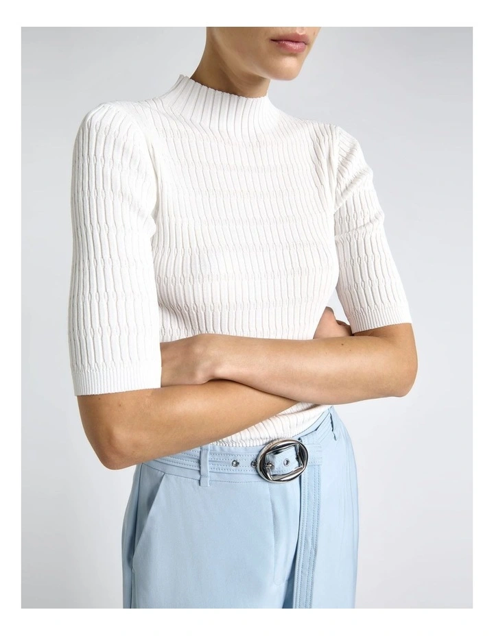 Textured Elbow Sleeve Funnel Neck Knit image 4