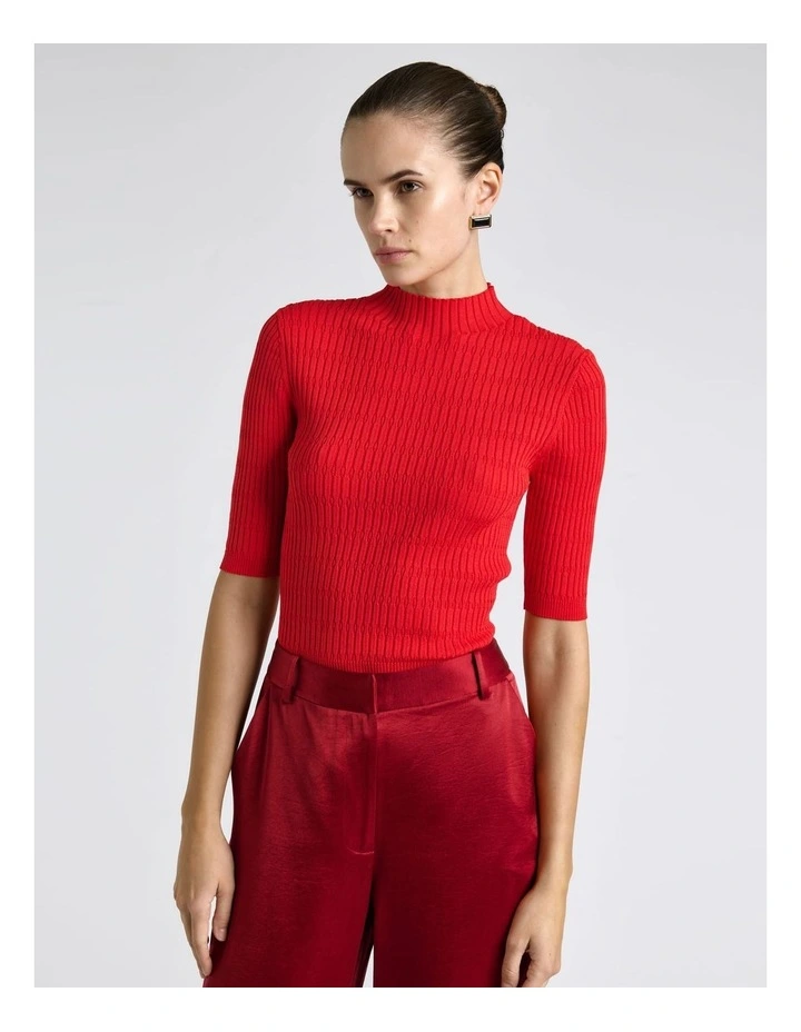 Textured Elbow Sleeve Funnel Neck Knit image 3