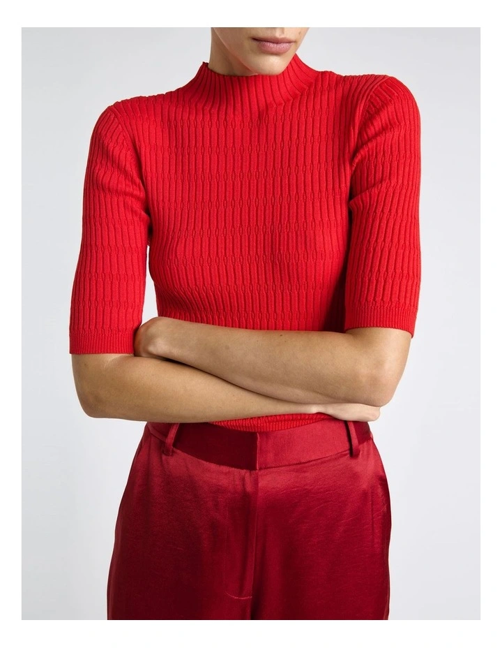 Textured Elbow Sleeve Funnel Neck Knit image 4