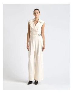 Viscose Twill Wide Leg Jumpsuit in Cream