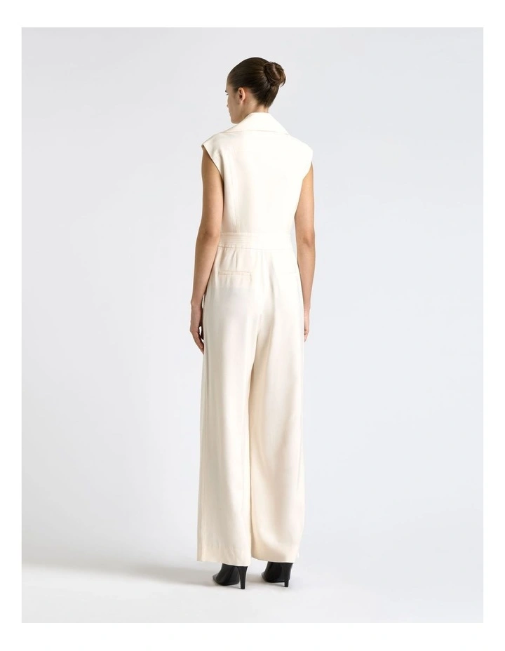 Viscose Twill Wide Leg Jumpsuit in Cream image 2