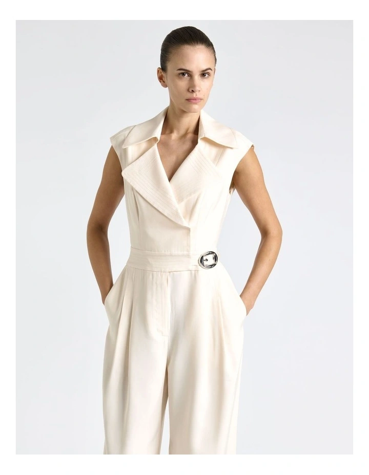 Viscose Twill Wide Leg Jumpsuit in Cream image 3