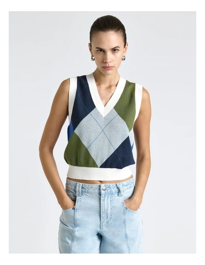 Argyle V-Neck Vest in Blue image 4