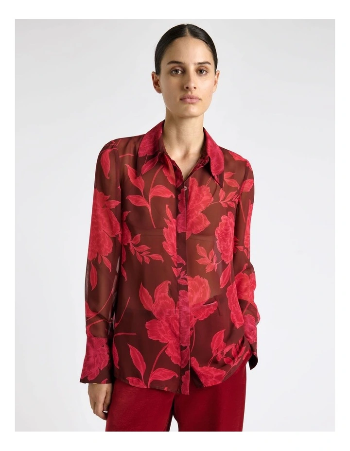 Amour Floral Chiffon Shirt in Pink image 3