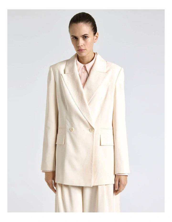 Viscose Twill Double Breasted Blazer in Cream image 3