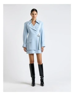 Twill Trench Viscose Mini Dress in Pale Blue