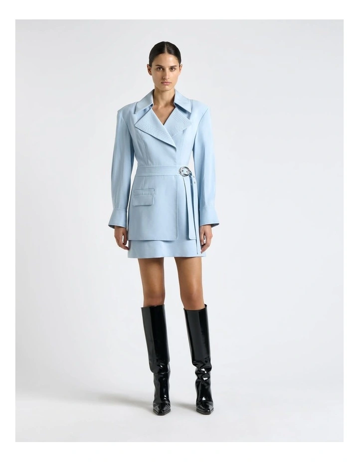 Twill Trench Viscose Mini Dress in Pale Blue image 1