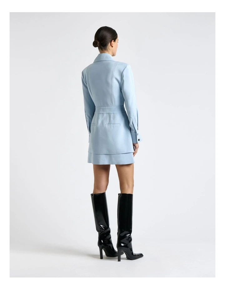Twill Trench Viscose Mini Dress in Pale Blue image 2